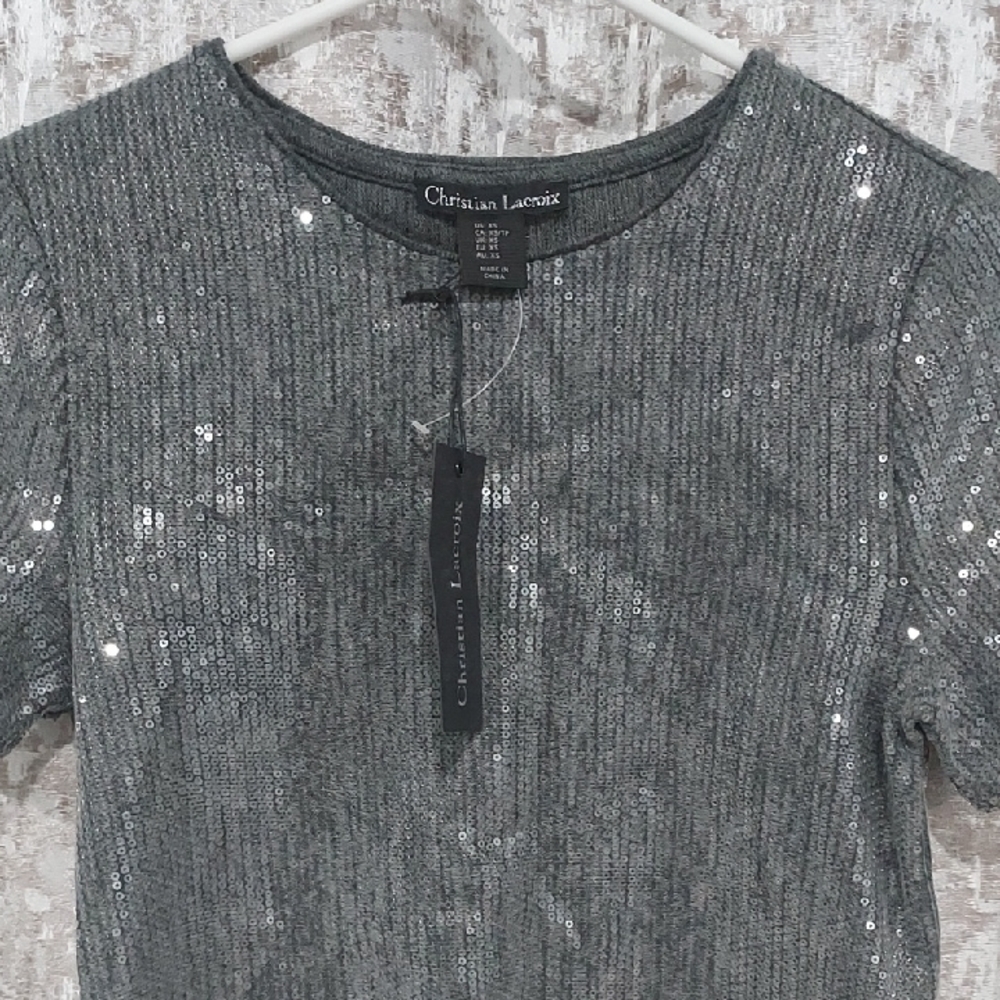 Christian Lacroix Glittering Gray Short Sleeve Tee